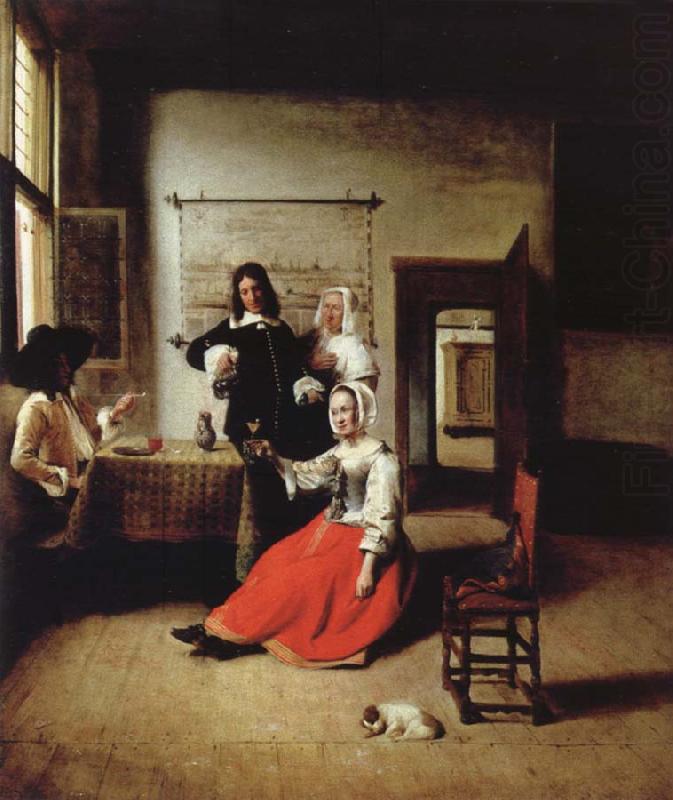 Pieter de Hooch Weintrinkende woman in the middle of these men china oil painting image